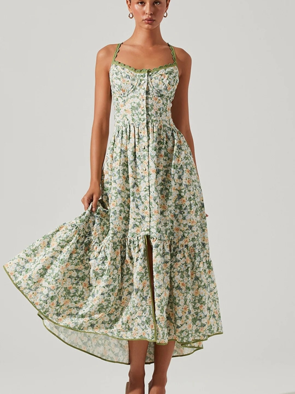 ASTR Yamila Dress in Green, White, Yellow Floral Print